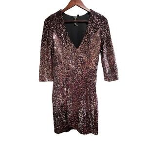 Pink ombre sequin embellished dress by Trixxie size small 3/4 sleeves Mini